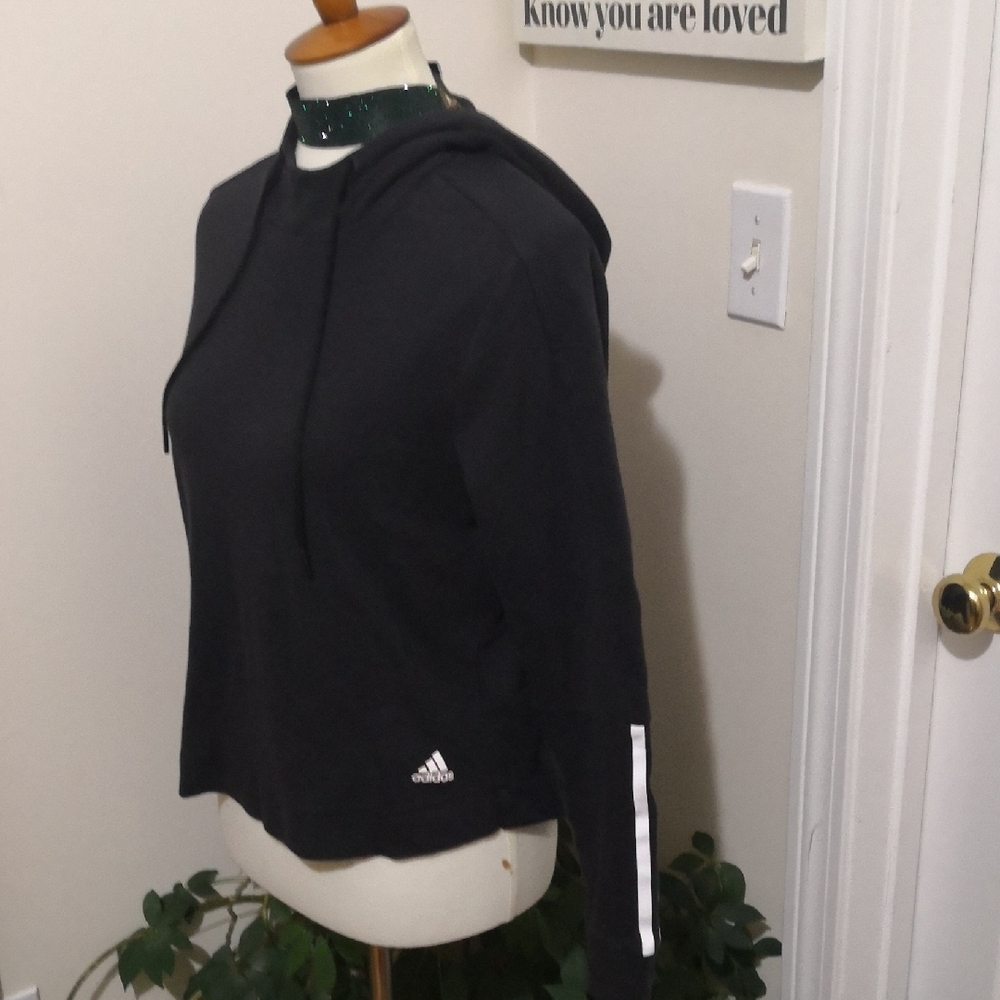 Adidas Women's Black Hoodie with White Stripes
